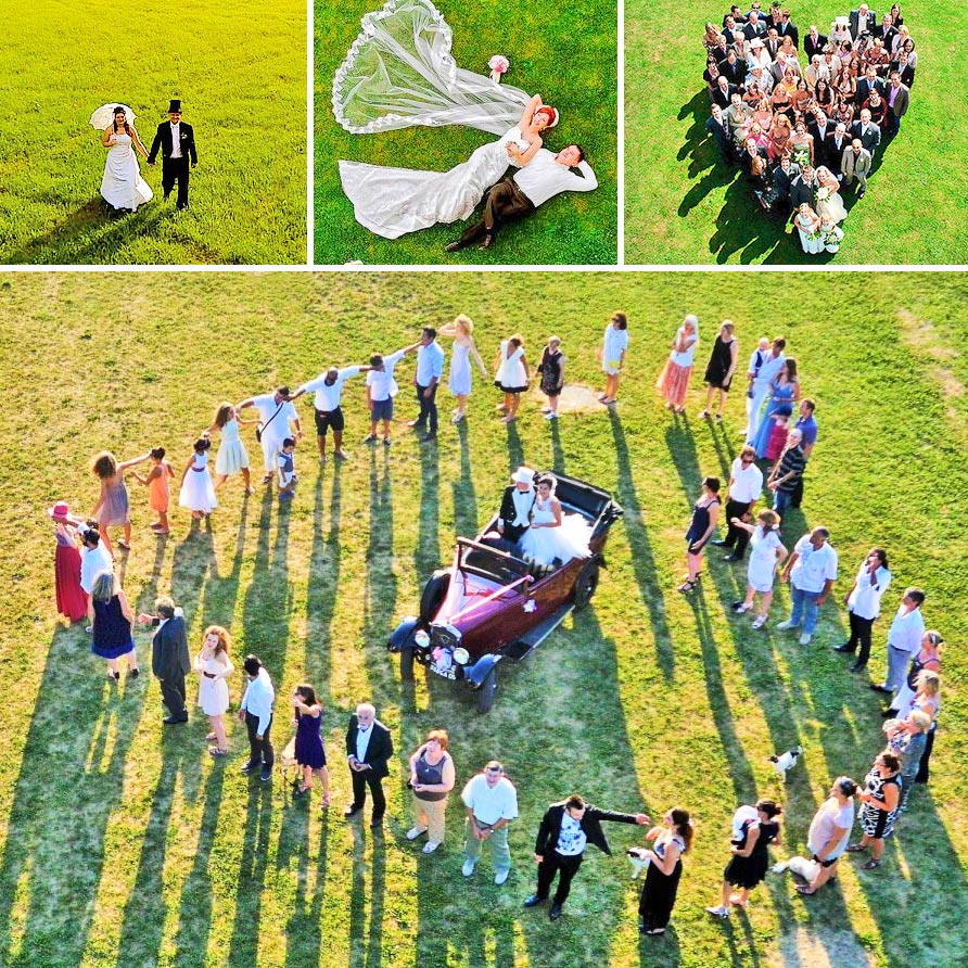 Use of a drone for a wedding seen from the sky